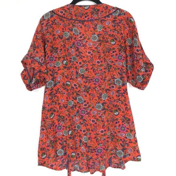 Maeve Anthropologie Maes Floral 100% SILK Top SMALL Kimono Sleeve Tie Back - Picture 4 of 10